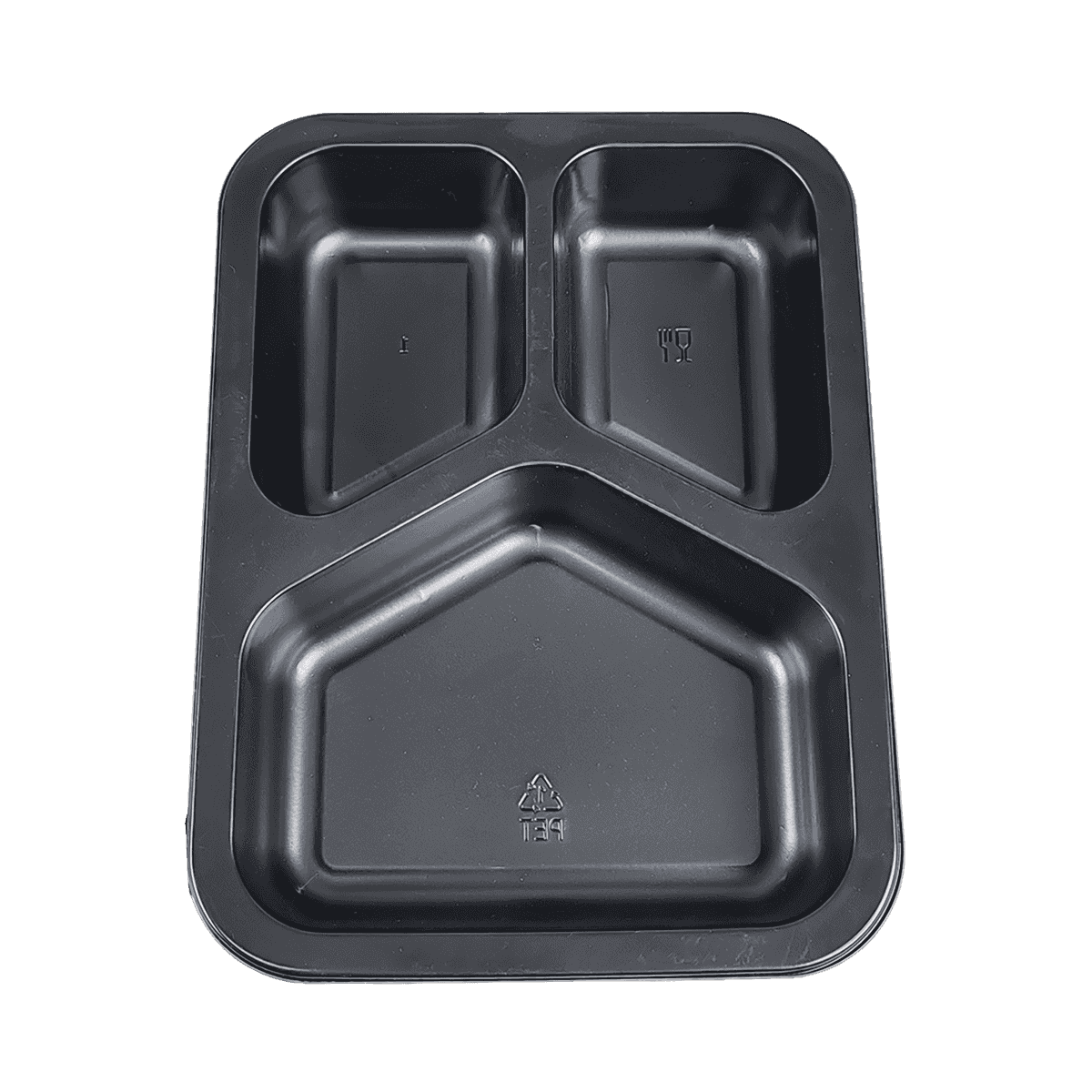 ZK-CPET-018 Disposable 3-Compartment Stackable For Freezers Black CPET Packaging Containers