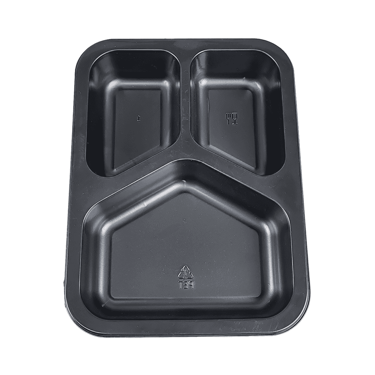 ZK-CPET-018 Disposable 3-compartment stackable for freezers black CPET packaging containers